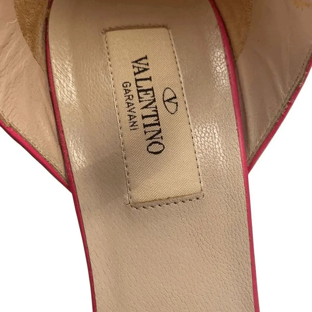 Valentino Garavani Leather Rockstud Ankle Strap Heels EU 38.5 US 8.5 Pink Pumps